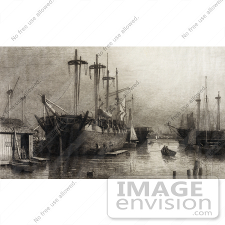 #30841 Stock Illustration of Ships With Tall Masts in a Harbour by JVPD