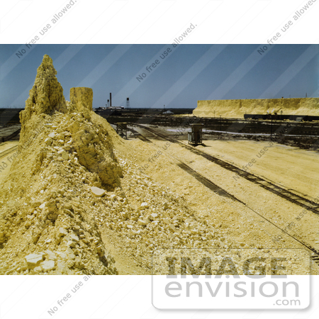 #30949 Stock Photo of a Nearly Exhausted Sulphur Vat Along Loading Railroad Tracks At The Freeport Sulphur Company In Hoskins Mound, Texas by JVPD