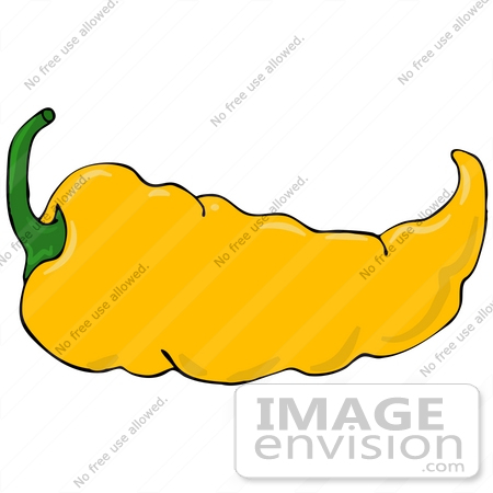 #30953 Clip Art Graphic of a Spicy Hot Yellow Chilie Pepper With a Green Stem by DJArt