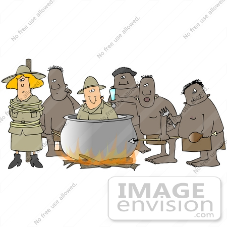 #30956 Clip Art Graphic of American Tourists Being Prepared by Cannibals by DJArt