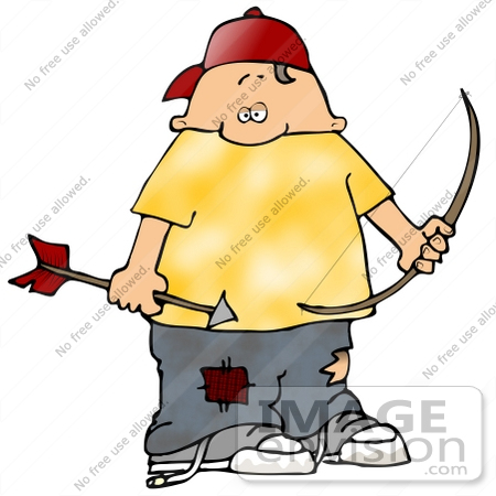 #32078 Clip Art Graphic of a Poor Caucasian Boy Playing With A Bow And Arrow by DJArt
