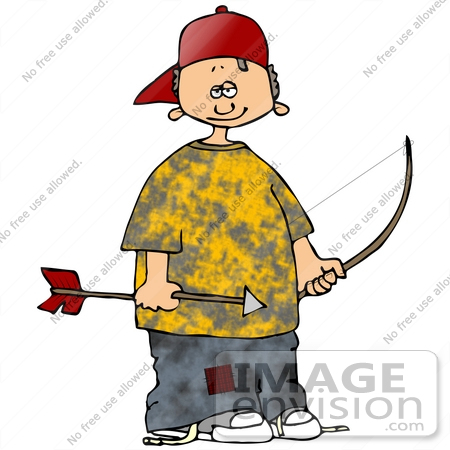 #32080 Clip Art Graphic of a Caucasian Boy Holding A Bow And Arrow While Practicing Archery by DJArt