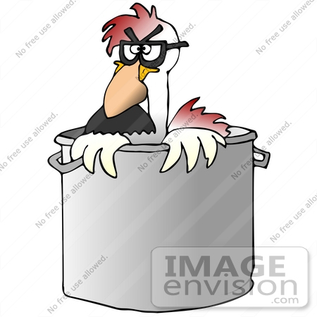 #32081 Clip Art Graphic of a Funny Chicken in a Pot, Wearing Glasses and a Hairy Nose by DJArt