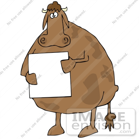 #32092 Clip Art Graphic of a Sad Brown Cow Standing On Its Hind Legsand Holding A Sign by DJArt