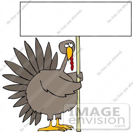 #32097 Clip Art Graphic of a Bored Turkey Holding A Sign While Working, Looking Upwards by DJArt