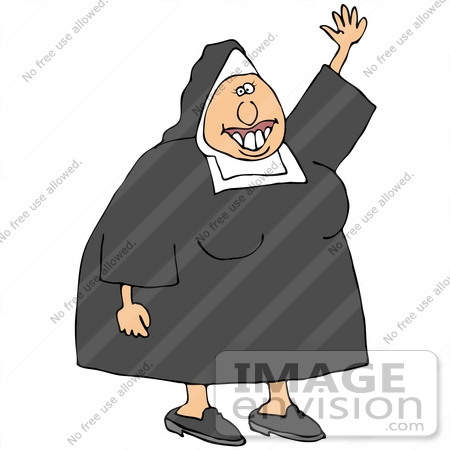 #32104 Clip Art Graphic of a Toothy Nun Waving and Smiling by DJArt
