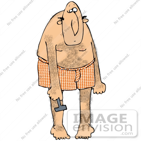#32107 Clip Art Graphic of a Caucasian Man Trying To Rid The Hair On His Body By Shaving With A Razor by DJArt