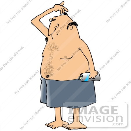 #32110 Clip Art Graphic of a Caucasian Guy Sniffing His Armpits After Applying Spray Deodorant by DJArt