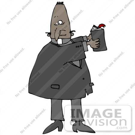 #32113 Clip Art Graphic of an African American Preacher Holding A Bible And Teaching During Sunday Church by DJArt