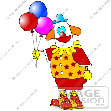 #32121 Clip Art Graphic of a Party Entertainment Clown In A Colorful Uniform, Holding Helium Filled Balloons by DJArt