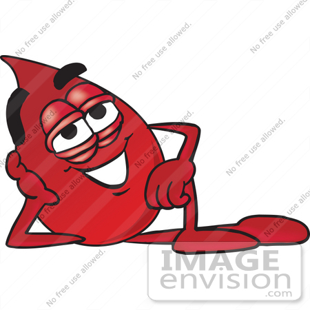 #33373 Clip Art Graphic of a Transfusion Blood Droplet Mascot Cartoon Character Resting His Head on His Hand by toons4biz