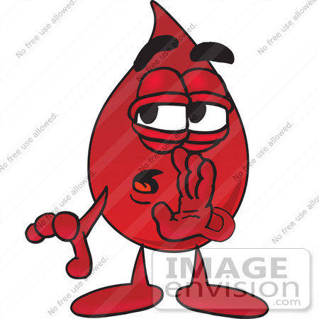 #33386 Clip Art Graphic of a Transfusion Blood Droplet Mascot Cartoon Character Whispering and Gossiping by toons4biz