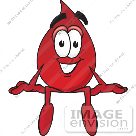 #33387 Clip Art Graphic of a Transfusion Blood Droplet Mascot Cartoon Character Sitting by toons4biz