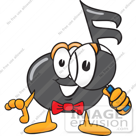 #33400 Clip Art Graphic of a Semiquaver Music Note Mascot Cartoon Character Looking Through a Magnifying Glass by toons4biz