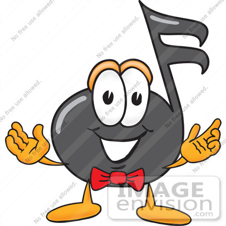 #33408 Clip Art Graphic of a Semiquaver Music Note Mascot Cartoon Character With Welcoming Open Arms by toons4biz
