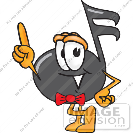 #33409 Clip Art Graphic of a Semiquaver Music Note Mascot Cartoon Character Pointing Upwards by toons4biz