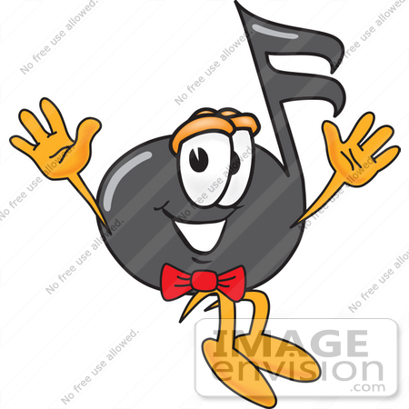 #33413 Clip Art Graphic of a Semiquaver Music Note Mascot Cartoon Character Jumping by toons4biz