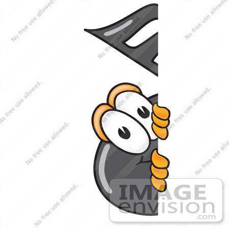 #33414 Clip Art Graphic of a Semiquaver Music Note Mascot Cartoon Character Peeking Around a Corner by toons4biz