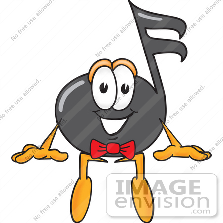 #33416 Clip Art Graphic of a Semiquaver Music Note Mascot Cartoon Character Sitting by toons4biz