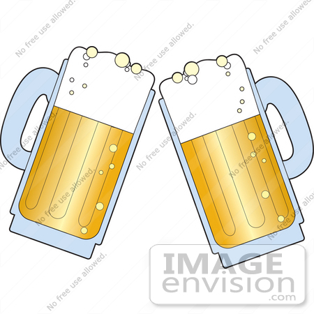 #33432 Clipart of a Pair Of Beer Mugs With Froth, Preparing To Toast by Maria Bell