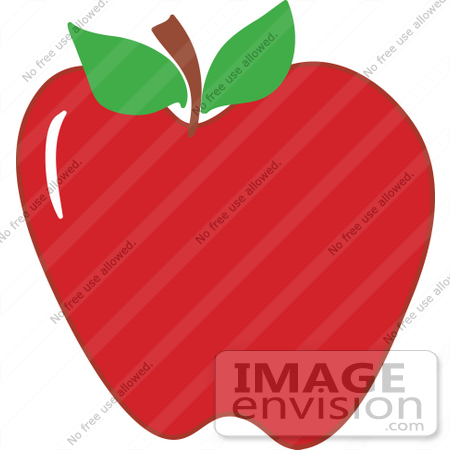 #33434 Clipart of a Bright Red Flawless Apple With Two Leaves Attached To The Stem by Maria Bell