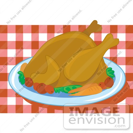 #33436 Clipart of a Platter Served With Turkey, Carrots And Potatoes For Christmas Or Thanksgiving Dinner by Maria Bell