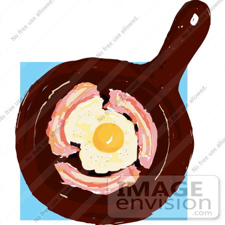#33458 Clipart of a Frying Pan With Eggs and Bacon Cooking by Maria Bell