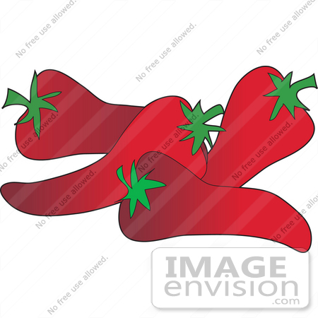 #33462 Clipart of Four Spicy, Hot, Red Chili Peppers by Maria Bell