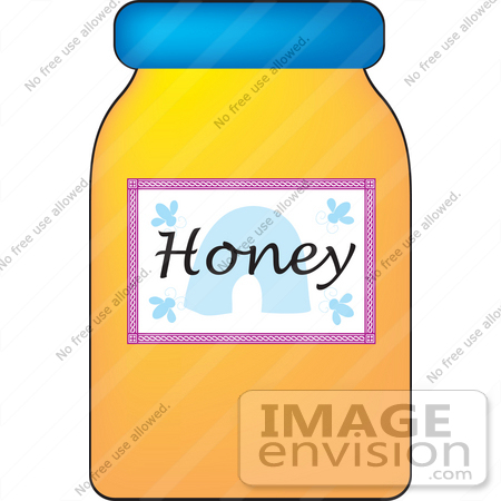 #33466 Clipart of a Jar Of Bee Honey With A Blue Lid by Maria Bell
