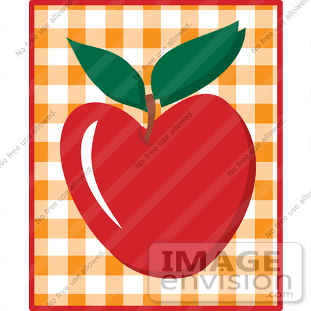 #33469 Clipart Of A Red Apple Over An Orange And White Checkered Background by Maria Bell