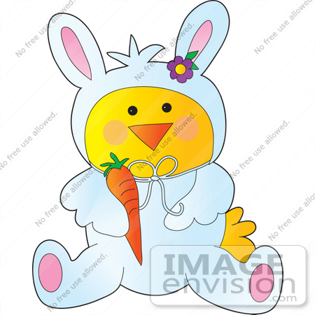 #33476 Clipart Of A Baby Chic In A White Easter Bunny Costume, Holding A Carrot by Maria Bell