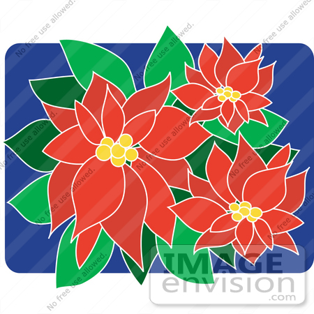#33497 Christmas Clipart Of A Pretty Red Poinsettia Plant Flowering With Red And Green Leaves by Maria Bell