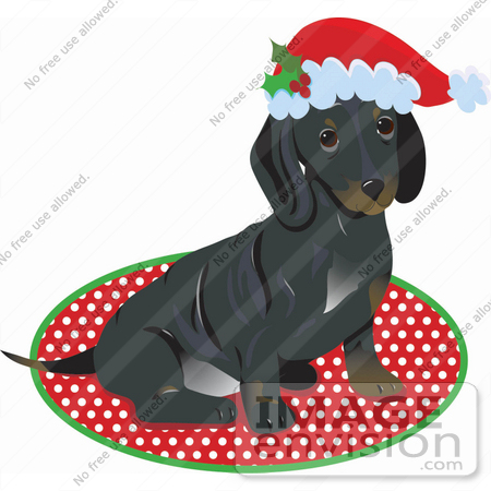 #33508 Christmas Clipart Of An Adorable Little Puppy Dog Wearing A Santa Hat by Maria Bell