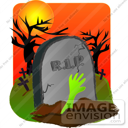 #33522 Clipart Of A Dead Person’s Hand Reaching Up From The Grave In A Cemetery by Maria Bell