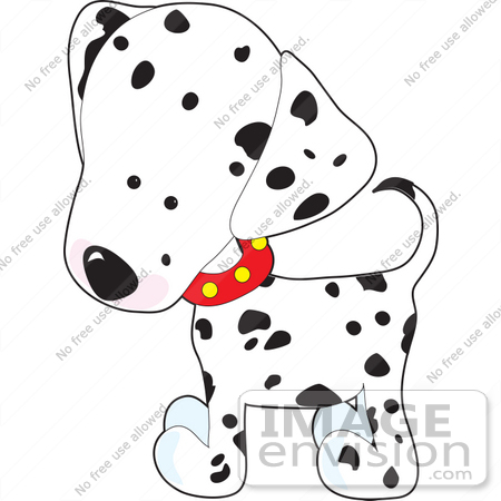 #33533 Clip Art Graphic of an Adorable And Curious Dalmatian Puppy Dog Wearing A Red Collar, Tilting Its Head by Maria Bell