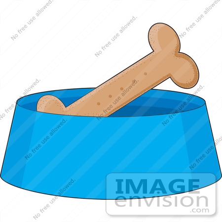 #33538 Clipart of a Doggy Biscuit in a Blue Dish by Maria Bell