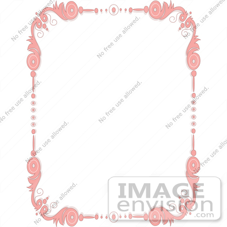 #33547 Clip Art Graphic of a Pink Stationery Border Of Beautiful Scrolls And Dots Over A White Center by Maria Bell