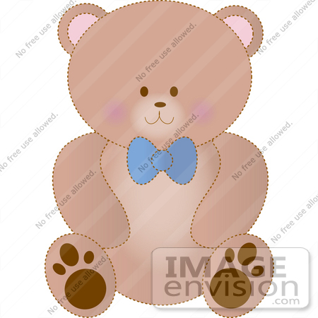 #33549 Clip Art Graphic of a Stuffed Teddy Bear With A Blue Bow, Sitting Up by Maria Bell