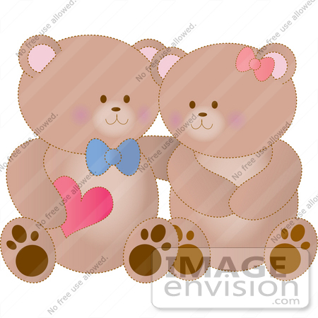 #33550 Clip Art Graphic of a Cute Teddy Bear Couple Wearing Bows, Smiling At Eachother by Maria Bell