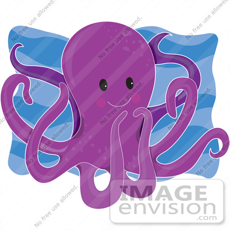 #33553 Clip Art Graphic of a Happy Purple Octopus Swimming In The Sea by Maria Bell