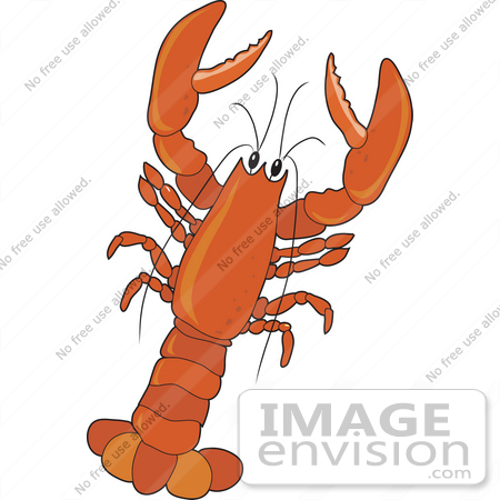 #33560 Clip Art Graphic of a Little Orange Lobster Over A White Background by Maria Bell