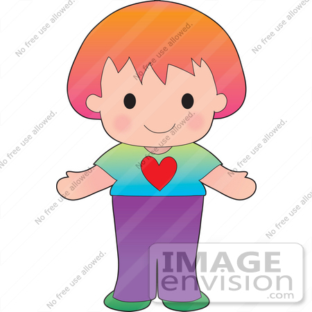 #33572 Clip Art Graphic of a Poppy Character Wearing Colorful Clothes And A Heart Shirt by Maria Bell