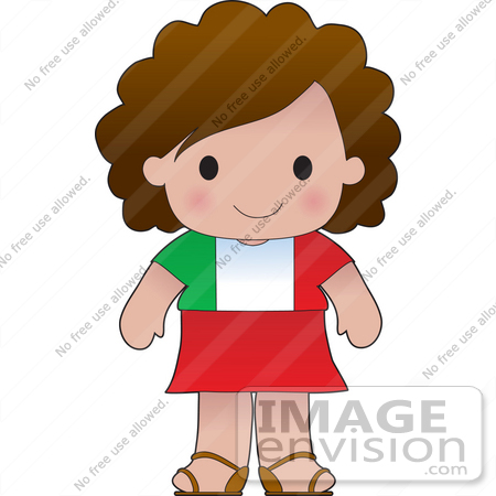 #33578 Clip Art Graphic of a Brunette Haired Poppy Character Of Italy, Wearing A Cultural Flag Outfit by Maria Bell