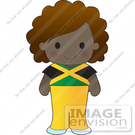 #33580 Clip Art Graphic of a Poppy Character Of Jamaica, Wearing A Cultural Flag Outfit by Maria Bell