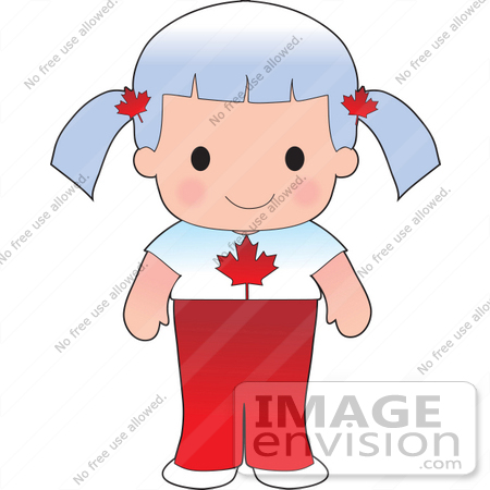 #33582 Clip Art Graphic of a White Haired Poppy Character Of Canada, Wearing A Cultural Flag Outfit by Maria Bell