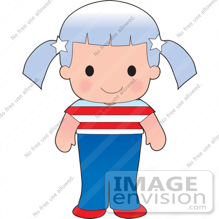 #33588 Clip Art Graphic of a Blue Haired American Poppy Character In A Cultural Flag Outfit by Maria Bell