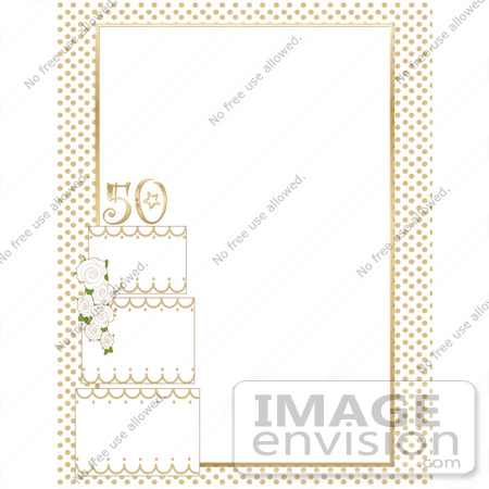 #33605 Clip Art Graphic of a White And Gold 50th Anniversary Cake On A Stationery Border by Maria Bell