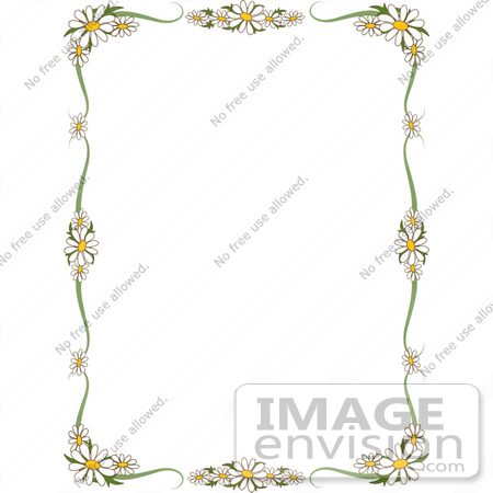 #33642 Clip Art Graphic of a Stationery Border Of White Daisies And Green Scrolls Over White by Maria Bell