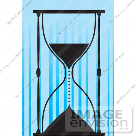 #33654 Clip Art Graphic of a Silhouetted Hourglass With Running Sands Over A Blue Background by Maria Bell