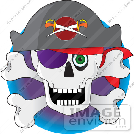 #33655 Clip Art Graphic of a Green Eyed Jolly Roger Pirate Skull by Maria Bell
